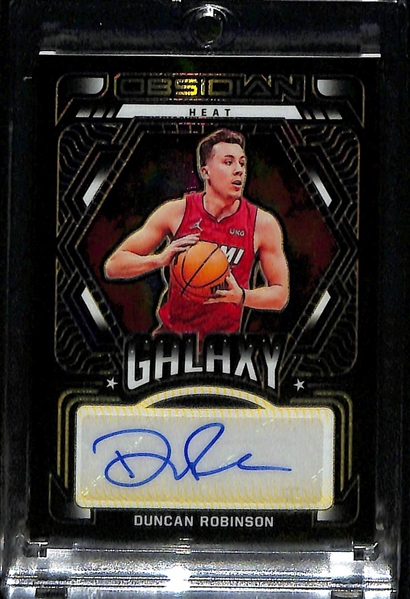 Lot of (3) Basketball Veteran Autographs- 2021-22 Spectra Lauri Markkanen (#/1), 2022-23 Immaculate Jrue Holiday Patch (#/8), 2021-22 Obsidian Duncan Robinson Gold (#/10)