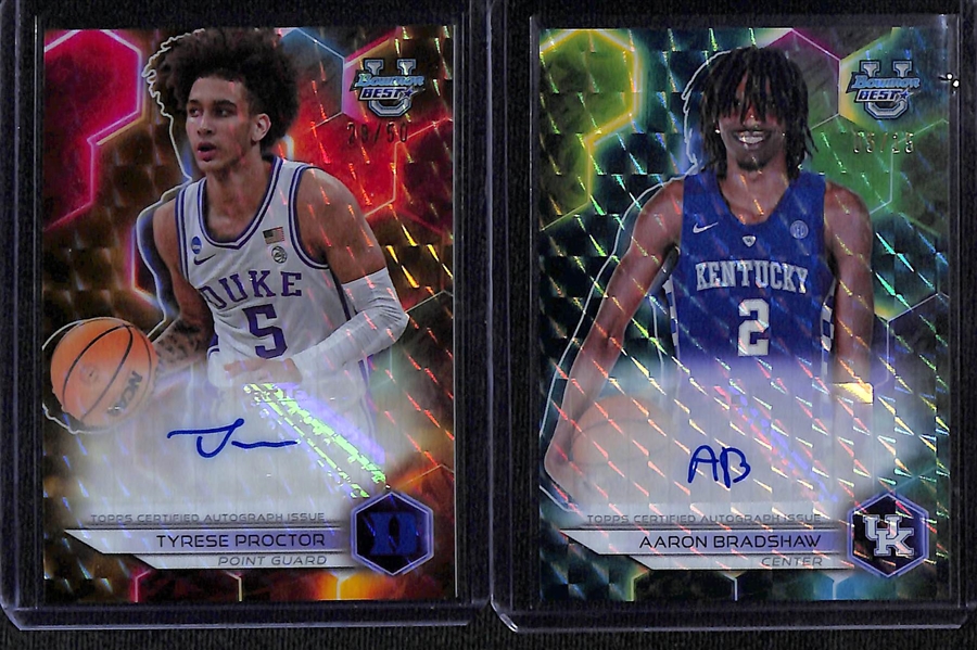 Lot of (45) 2024 Bowmans Best University Rookie Cards with (13) Autographs inc. Tyrese Proctor (#/50), Aaron Bradshaw (#/15), Ryan Nembhard (#/50), +