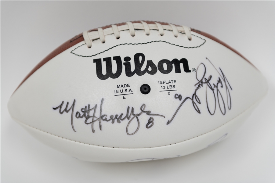 Tom Brady, Jim Kelly, & Others Signed QB Challenge Football (JSA Auction Letter)