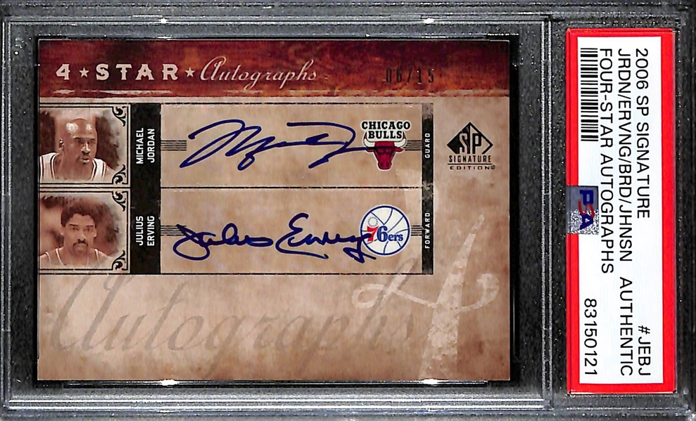 2006-07 Upper Deck SP Signature Edition Michael Jordan, Magic Johnson, Larry Bird, & Julius Erving Four Star Quad Autograph Graded PSA Authentic (#/15) - Signed by All Four Legends!