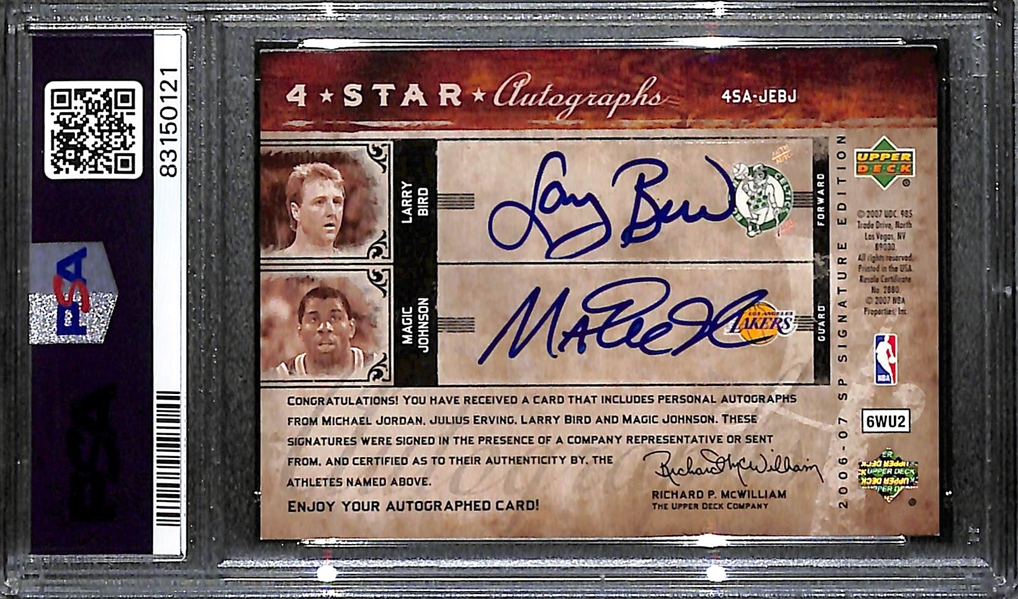 2006-07 Upper Deck SP Signature Edition Michael Jordan, Magic Johnson, Larry Bird, & Julius Erving Four Star Quad Autograph Graded PSA Authentic (#/15) - Signed by All Four Legends!