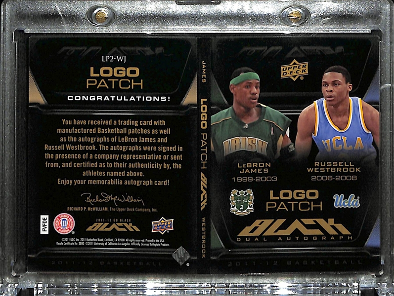 2011-12 Upper Deck Black LeBron James/Russell Westbrook Dual Autograph Logo Patch Booklet (#/25)