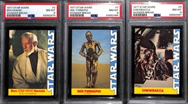 Lot of (3) PSA 8 1977 Star Wars Wonder Bread Cards- Ben Kenobi, C-3PO, Chewbacca  (These Are 3 of the 18 Card Set Being Sold in This Auction)