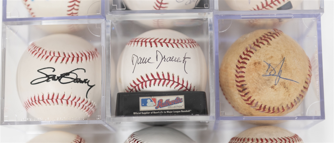 (8) Signed Baseballs w. Bruce Sutter, Gaylord Perry, Dave Dravecky, DJ Dozier, Tom Herr (Faded), Aaron Herr, Multi-Signed (w. Kruk), Travis Hafner - JSA Auction Letter