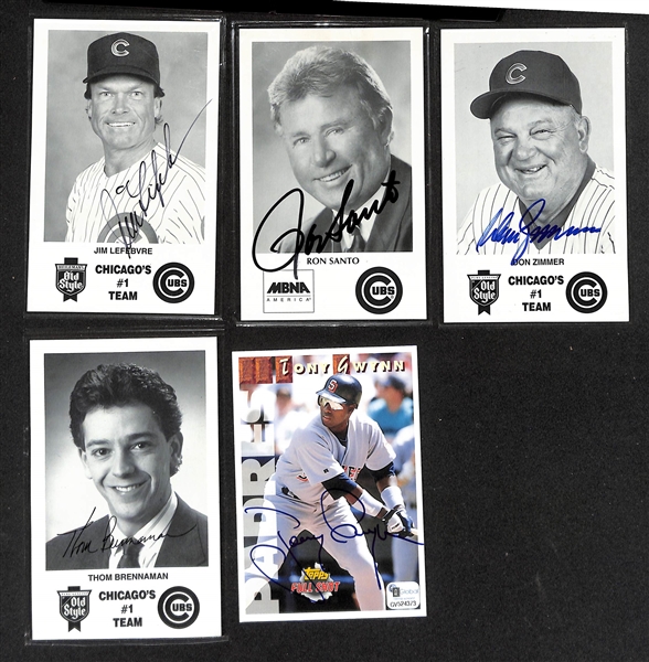 Lot of (20) Baseball Autographs Inc. Tony Gwynn, Don Zimmer, R. Santo, Doby/Garvey/Fingers, Gibson/Trammel/Parrish, Rhodes/Podres/Larsen, Roberts, + (JSA Auction Letter)