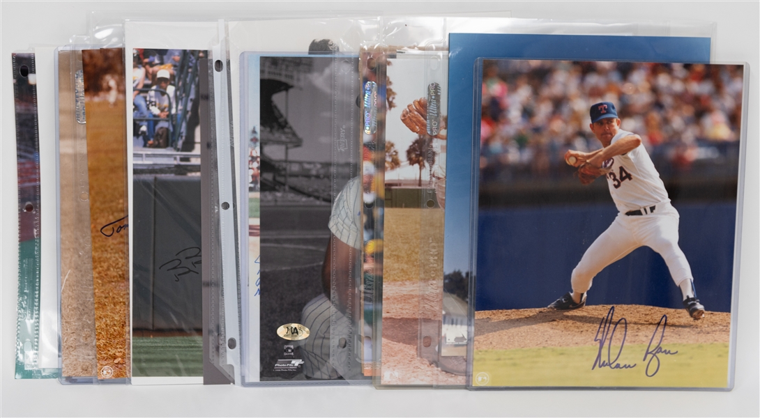Lot of (21) Signed 8x10 Baseball Photos w. Nolan Ryan, Eddie Mathews, Lou Burdette, Enos Slaughter, Bobby Richardson, + (JSA Auction Letter)