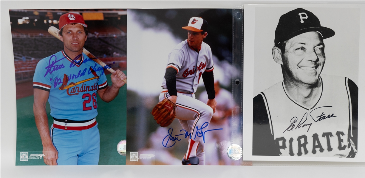 Lot of (21) Signed 8x10 Baseball Photos w. Nolan Ryan, Eddie Mathews, Lou Burdette, Enos Slaughter, Bobby Richardson, + (JSA Auction Letter)