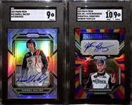 Lot of (2) SGC Graded Prizm Nascar Autographs- Darrell Waltrip (SGC 9), Justin Bogsignore Sensational Signatures Rainbow (SGC 9) (10 Auto) (#/24)