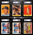 (6) Card Mickey Mantle Topps Lot - 1958 #150 (SGC 1), 1958 Mantle/Aaron 418 (SGC 4.5), 1958 All-Star #487 (SGC 4), (2) 1960 Topps #160 w. Boyer (SGC 2.5 & SGC 5), 1959 Topps #461 42nd HR (SGC 4)