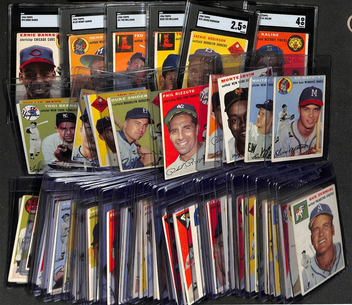 1954 Topps Complete Baseball Card Set (All 250 Cards) w. Hank Aaron, Al Kaline, & Ernie Banks Rookie Cards (Includes 6 SGC Graded Cards!)