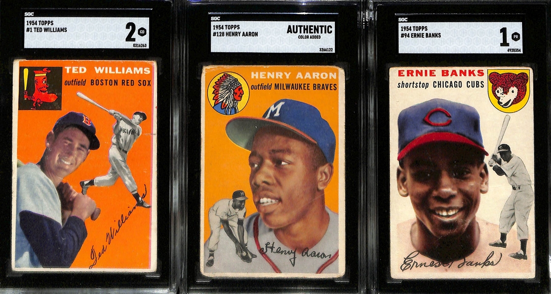 1954 Topps Complete Baseball Card Set (All 250 Cards) w. Hank Aaron, Al Kaline, & Ernie Banks Rookie Cards (Includes 6 SGC Graded Cards!)