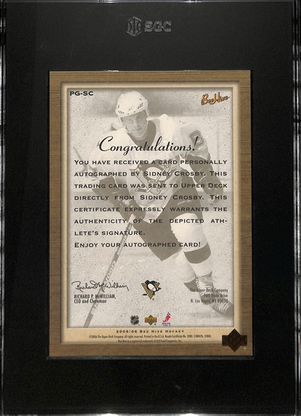 2005-2006 Upper Deck Beehive Sidney Crosby Photographs Rookie Autograph Graded SGC 8 (10 Auto Grade)