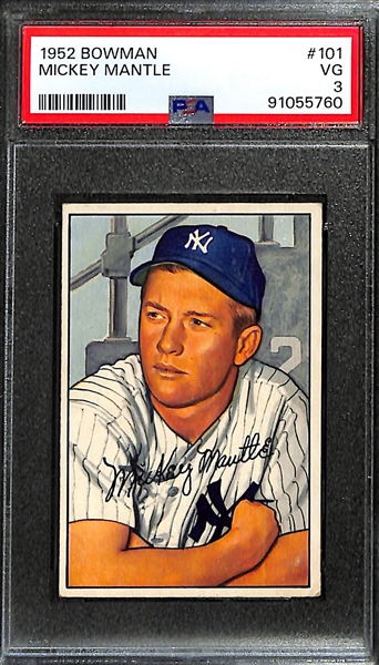 1952 Bowman Mickey Mantle (2nd Year) #101 Graded PSA 3 VG (Nice Visual Appeal!)