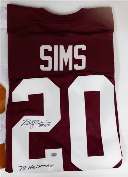Billy Sims (Oklahoma) & Colt McCoy (Texas Stat Jersey) Signed Jerseys (JSA Auction Letter)
