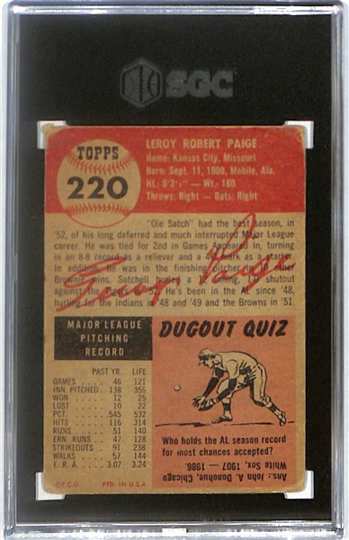 1953 Topps Satchell Paige #220 Graded SGC 2.5