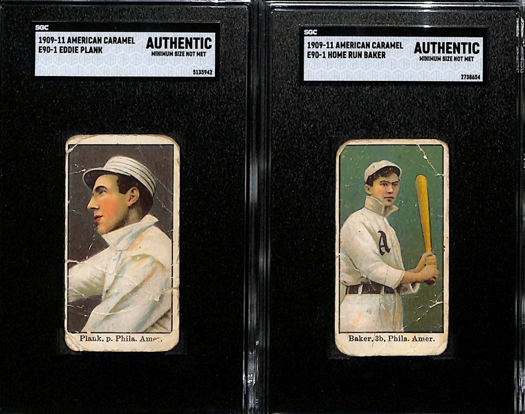 1909-11 E90-1 American Caramel Philadelphia As HOFer Lot - Eddie Plank & Home Run Baker (Both Graded SGC Authentic)