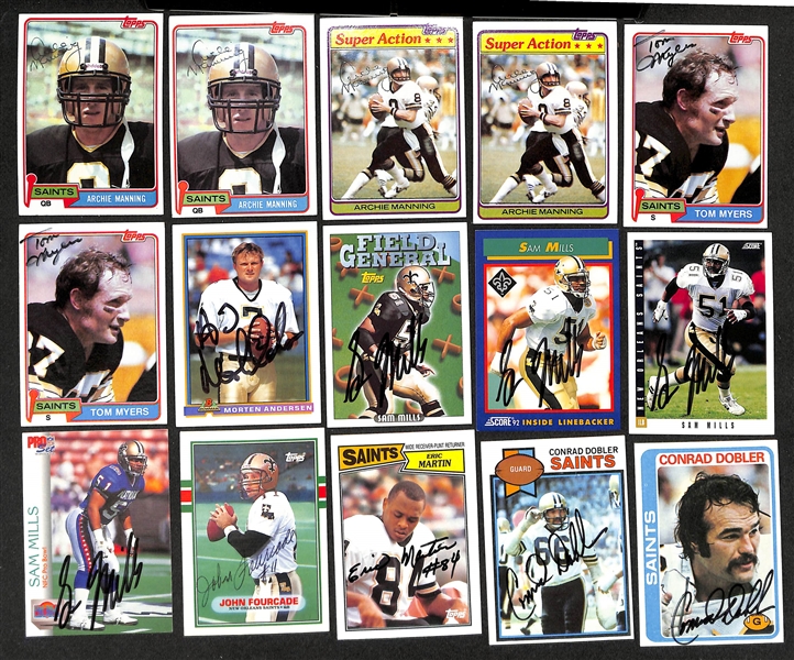Lot of (300+) Signed New Orleans Saints Cards inc. (7) Archie Manning, (2) Tom Myers, (3) Morten Anderson, + (Beckett BAS Reviewed)