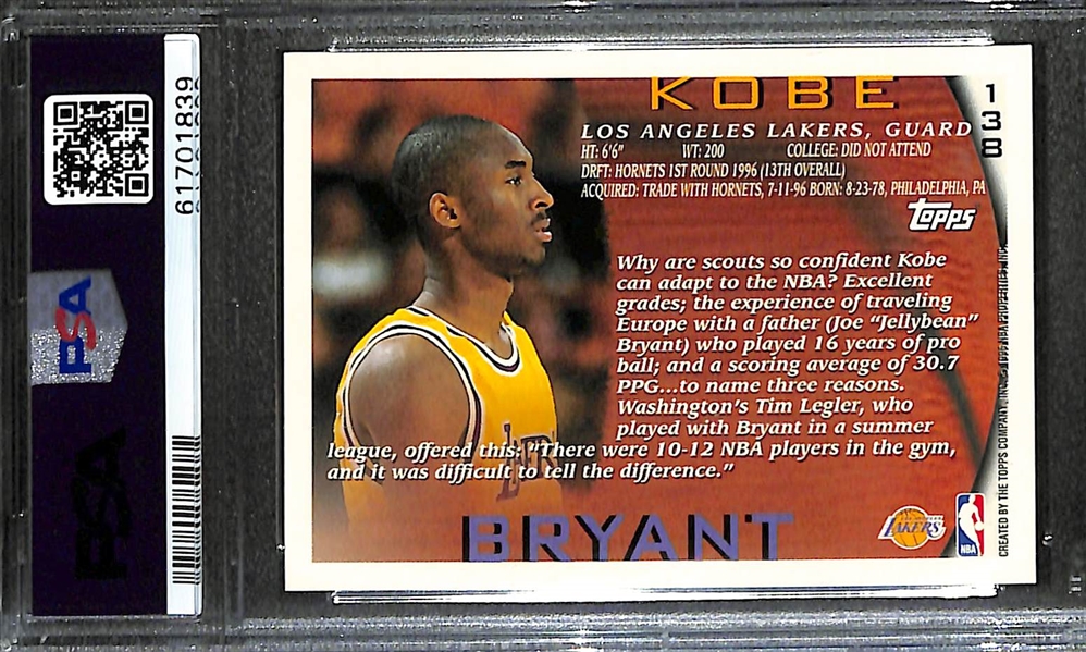 1996 Topps #138 PSA 9 Koby Bryant RC