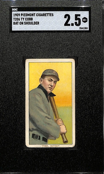 1909 T206 Piedmont Cigarettes Ty Cobb (Bat on Shoulders) Graded SGC 2.5 - Highly Sought 1909-11 Tobacco Card!