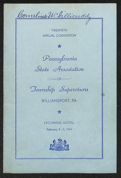 Cornelius McGillicuddy (Connie Mack) Signed 1941 Pennsylvania Township Supervisors Cover (JSA Auction Letter) - Rare Signature of Connies Full Birth Name