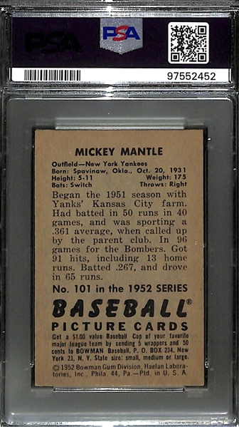 1952 Bowman Mickey Mantle #101 Graded PSA 3.5
