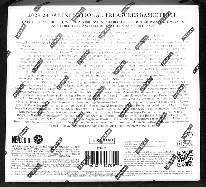 2023-24 Panini National Treasures NBA Basketball Sealed Wax Box (4 autos, 4 relic, & 1 printing plate) w. Wemby chase