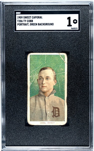 1910-11 T206 Ty Cobb Green Portrait - Sweet Caporal Back 150 Subjects - SGC 1