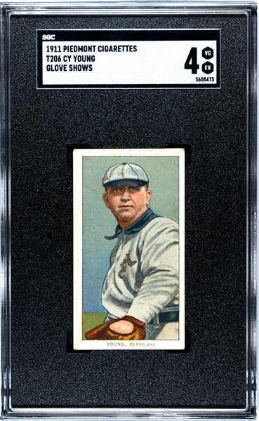  1910-11 T206 Cy Young Glove Shows - Piedmont Back 350-460 Subjects - SGC 4