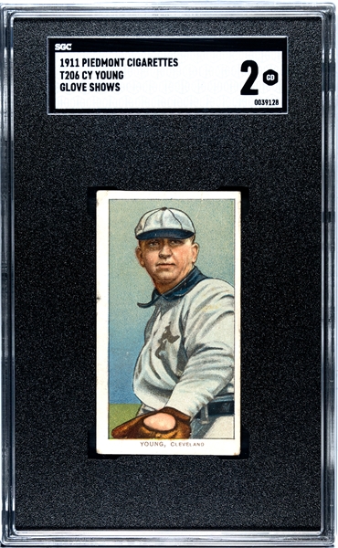  1910-11 T206 Cy Young Glove Shows - Piedmont Back 350-460 Subjects - SGC 2
