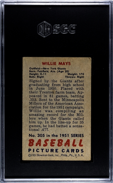 1951 Bowman Willie Mays #305 - SGC 3