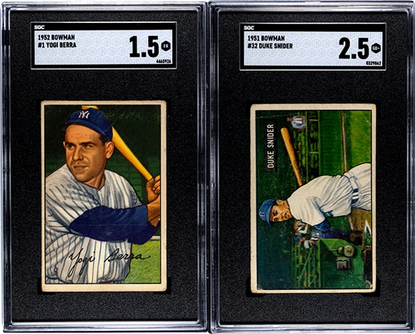1951 Bowman Duke Snider #32 SGC 2.5 & 1952 Bowman Yogi Berra #1 SGC 1.5