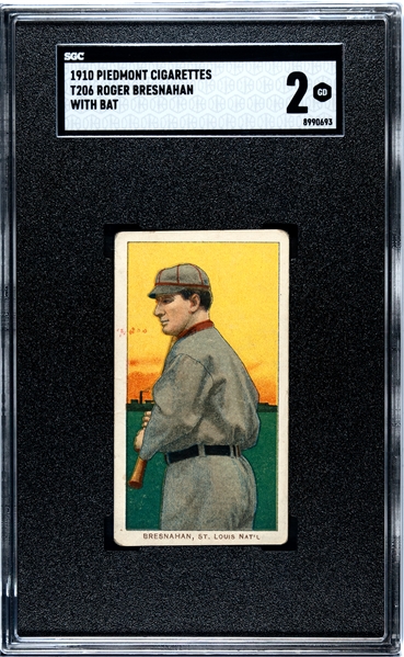 1910-11 T206 Roger Bresnahan With Bat - Piedmont Back 350 Subjects - SGC 2