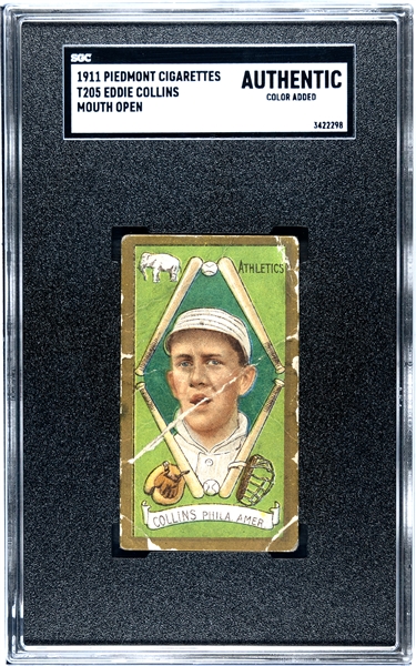 1910-11 T205 Eddie Collins Mouth Open - Piedmont Back 400 Designs - SGC Authentic