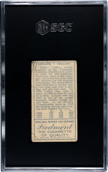 1910-11 T205 Eddie Collins Mouth Open - Piedmont Back 400 Designs - SGC Authentic