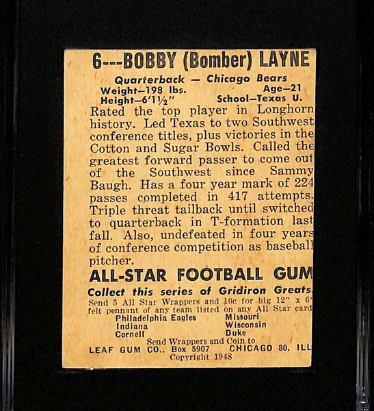 1948 Leaf Bobby Blonde Bomber (HOF) Rookie Card # 6 Graded SGC Authentic (Undersized)