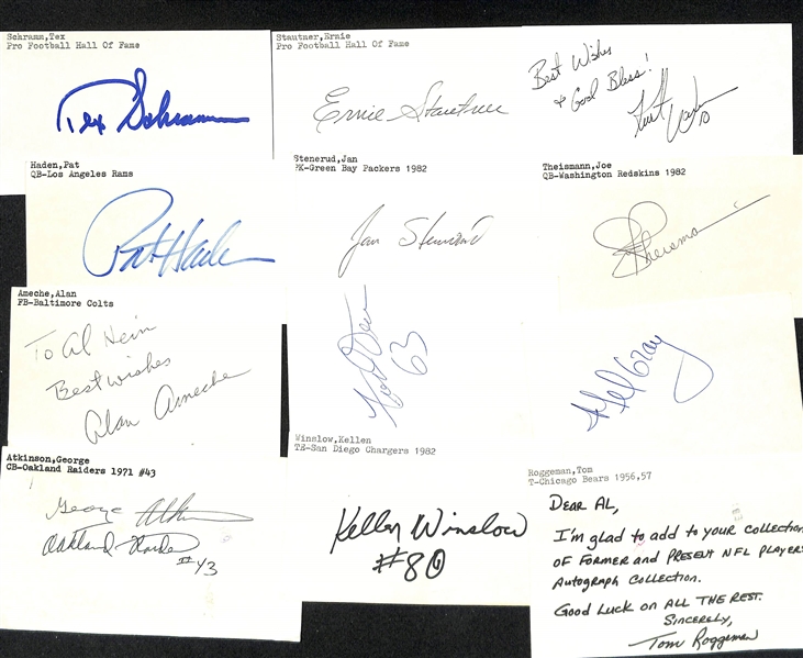 Lot of (100+) Signed Mostly Football Index Cards inc. Tex Schramm, Ernie Stautner, Kurt Warner (early signature), Pat Haden, Jan Stenerud, + (JSA Auction Letter)