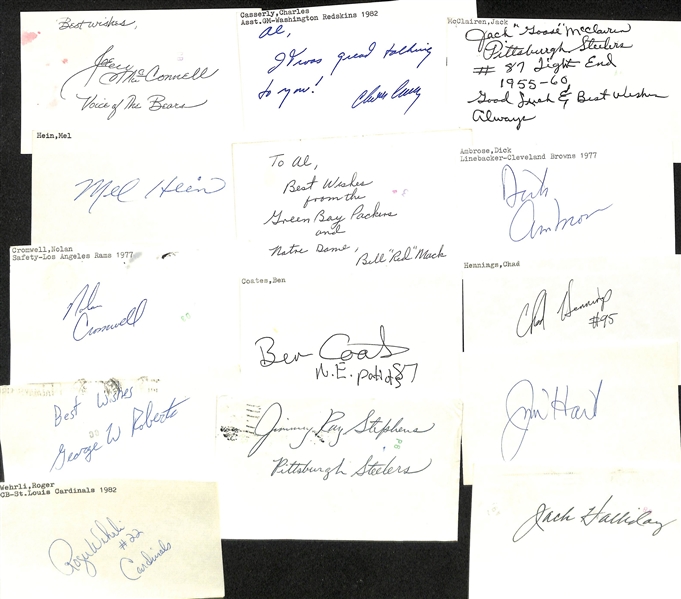 Lot of (100+) Signed Mostly Football Index Cards inc. Tex Schramm, Ernie Stautner, Kurt Warner (early signature), Pat Haden, Jan Stenerud, + (JSA Auction Letter)