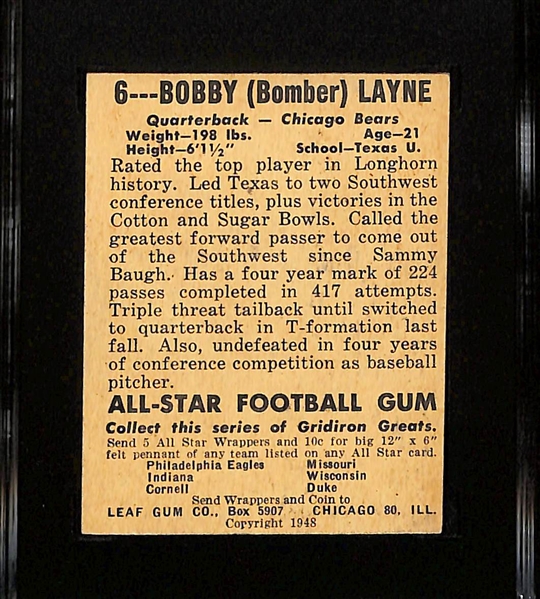 1948 Leaf Bobby Blonde Bomber (HOF) Rookie Card # 6 Graded SGC Authentic (Undersized)
