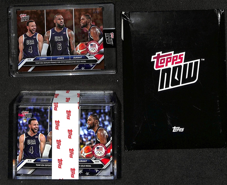 2024 Topps Now Olympic Games Orange #1/5 Steph Curry, Lebron James, Kevin Durant, & (40) Base Card Versions