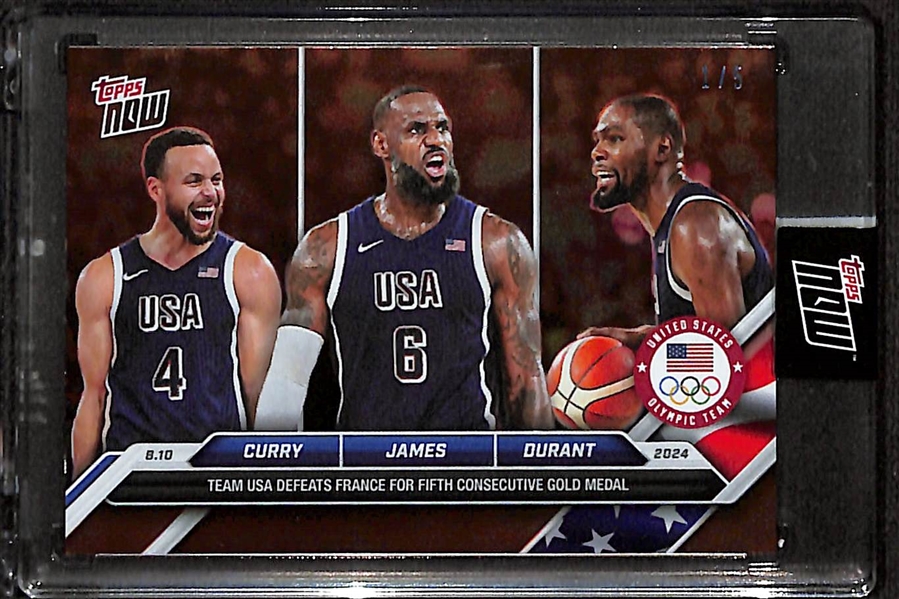 2024 Topps Now Olympic Games Orange #1/5 Steph Curry, Lebron James, Kevin Durant, & (40) Base Card Versions