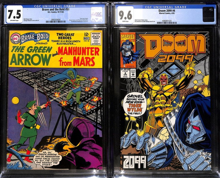 Graded Comic Book Lot w. 1963 Brave and the Bold #50 (First Martian Manhunter Crossover) CGC 7.5 (High Grade Vintage Comic) & Doom 2099 #4 (CGC 9.6)