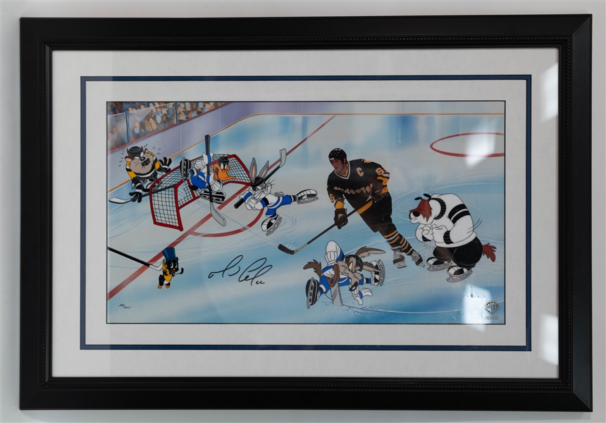 Framed Goal, Lemieux! Mario Lemieux Looney Tunes Signed Picture 285/350 +(JSA Auction Letter)
