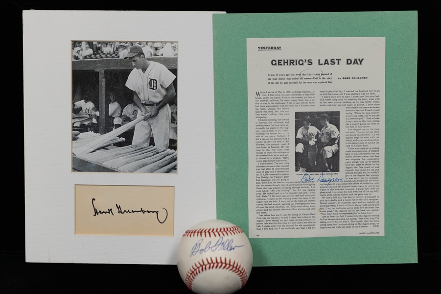 Bob Feller Signed Baseball, Hank Greenberg & Babe Dahlgren Signed Print/Card - JSA Auction Letter
