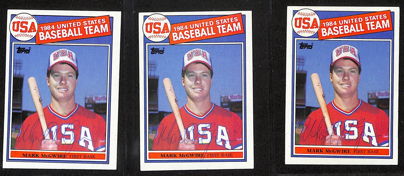 Lot of (3) Mark McGwire Signed 1985 Topps Rookie Cards #401 - Early Signatures - JSA Auction Letter