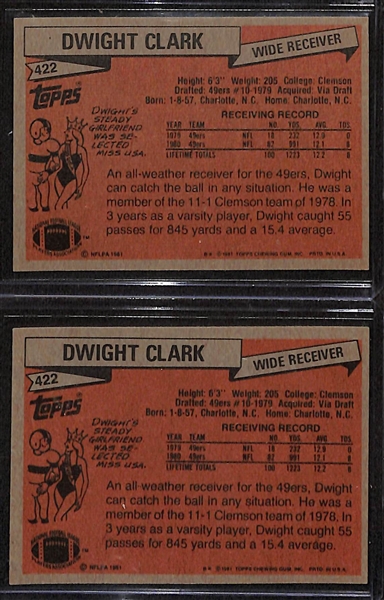 Lot of (2) Dwight Clark Signed 1981 Topps Rookie Cards #422 - JSA Auction Letter