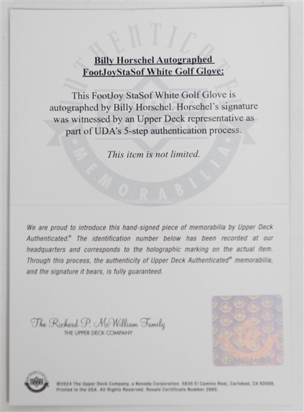 Billy Horschel Signed FootJoy StaSof White Golf Glove - UDA