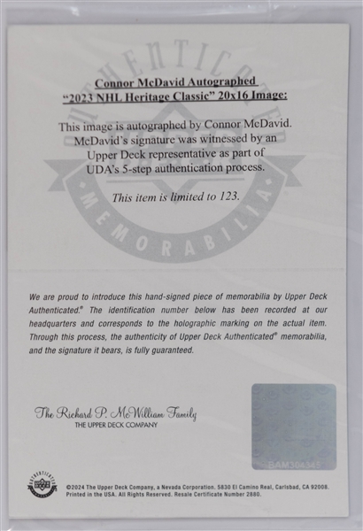 Connor McDavid Signed 2023 NHL Heritage Classic 20x16 Print - UDA