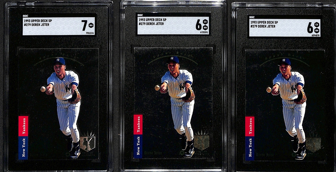 Lot of (3) SGC Graded 1993 Upper Deck SP Derek Jeter Rookie Cards- SGC 7, (2) SGC 6