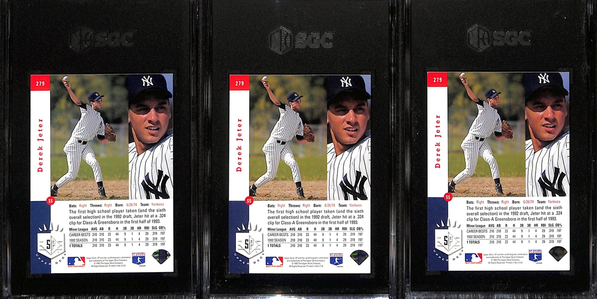 Lot of (3) SGC Graded 1993 Upper Deck SP Derek Jeter Rookie Cards- SGC 7, (2) SGC 6