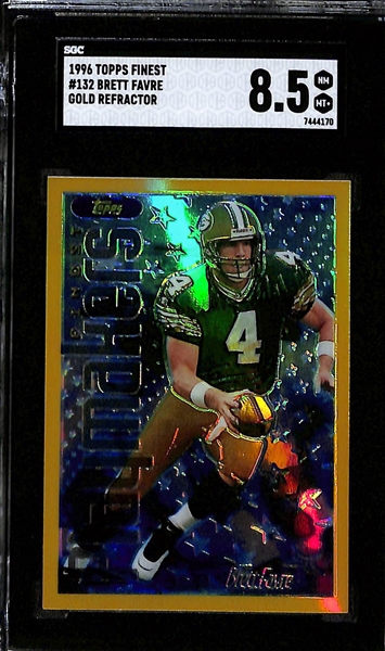 Lot of (2) SGC Graded Sports Cards- 2004 Upper Deck Etchings Ken Griffey Jr Autograph (SGC 8) (10 Auto) (#/50), 1996 Topps Finest Brett Favre Gold Refractor (SGC 8.5)